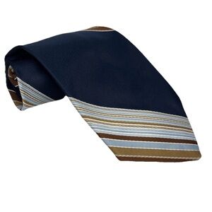Le Chevron Vintage Bias Stripe Blue Khaki Polyester Men’s Necktie